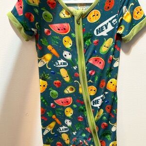 Hey Bear Dancing Fruits and Vegetables Zip Up Romper